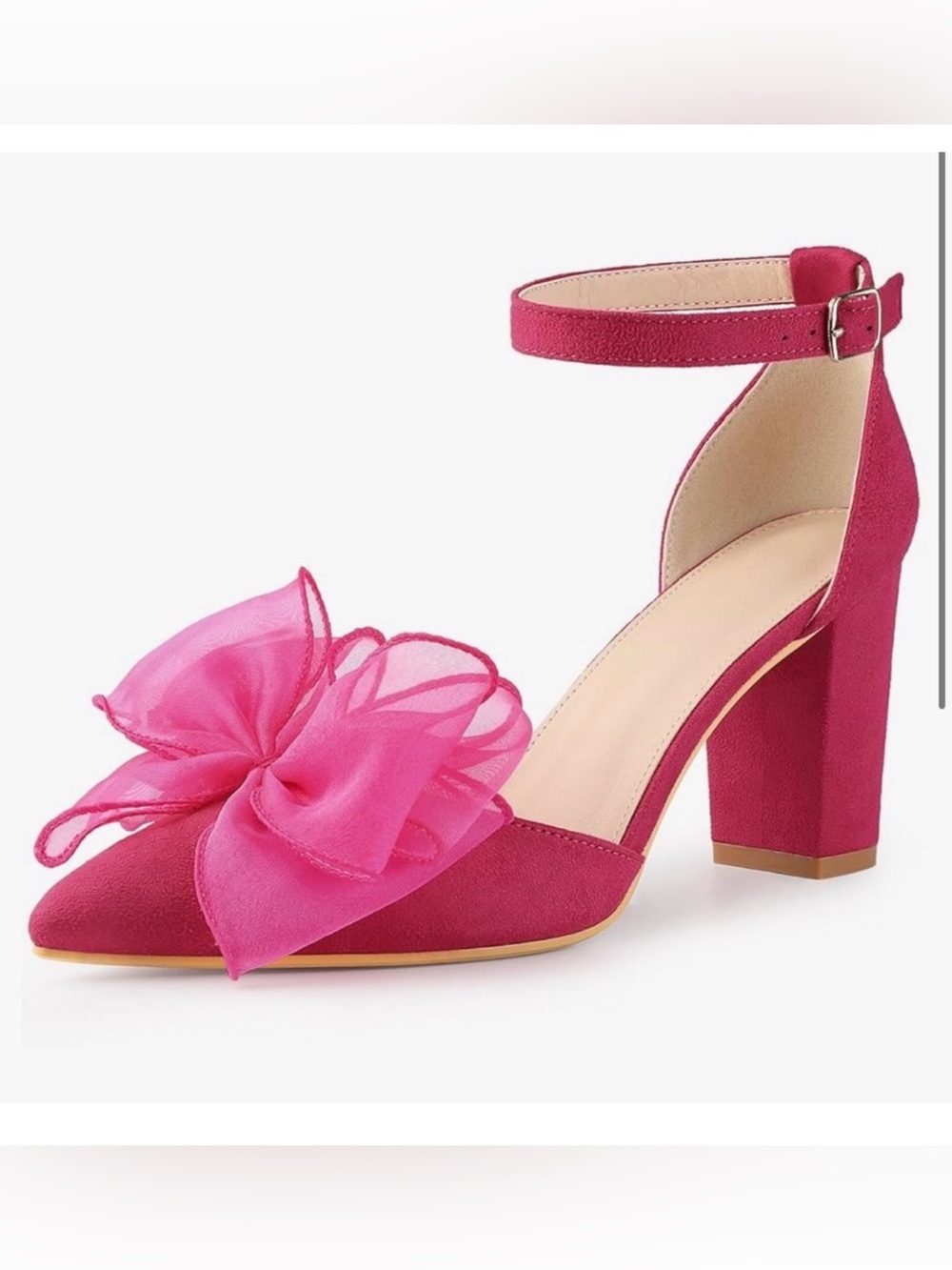 Allegra K Fuchsia Ankle Strap Heels with Bow